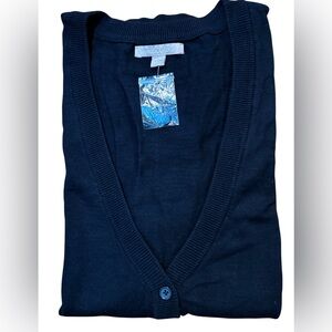 NEW Woman Within 2X Black Lightweight Short Sleeve V-Neck Cardigan Plus Size